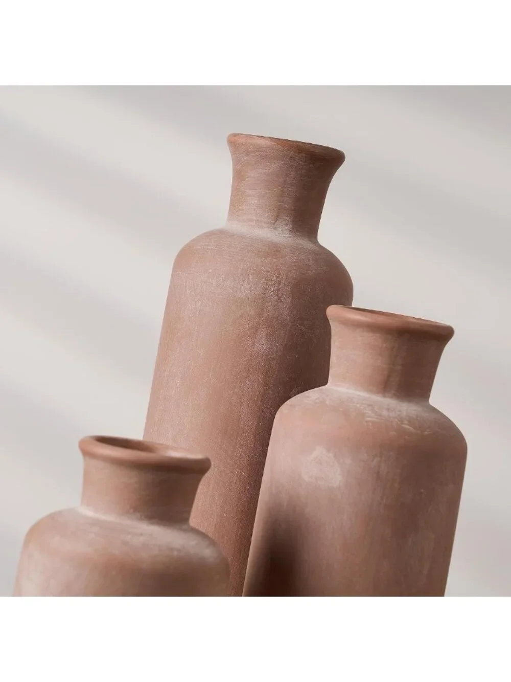 Rustic Ceramic Terracotta Vase Set of 3 | Farmhouse Home Decor for Table